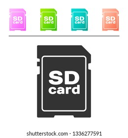 Grey SD card icon isolated on white background. Memory card. Adapter icon. Set icon in color buttons. Vector Illustration