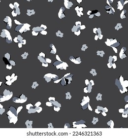 grey seamless floral vector small flowers pattern on background