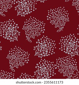vector floral sin costura gris flores pequeñas hojas patrón de liras en fondo marrón