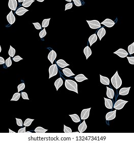 grey seamless leaves pattern on black background