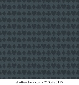 Grey seamless pattern with card suits. Casino seamless pattern. Poker background.