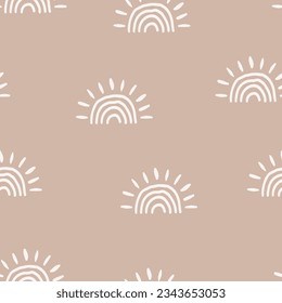 Grey seamless pattern with cute suns