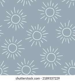 Grey seamless pattern with grey outline sun.