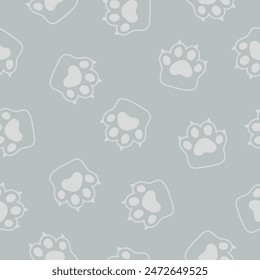 Grey seamless pattern with paws