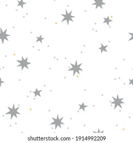 Patrón gris sin fisuras con estrellas brillantes. Textura para niños de tela, envoltura, textil, papel pintado, prendas de vestir.