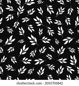 Grey seamless patterns with white flower leaves.