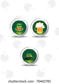 grey seamless shamrock background with set of three icons