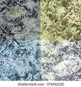 Grey seamless spotted floral pattern. Effect of crumpled paper. Ornament of the lines on top
