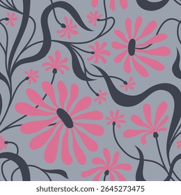 FONDO DE VECTOR INCONSÚTIL GRIS CON CONVOLVULUS ROSA