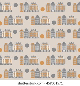 grey seamless vector pattern with scandinavian buildings