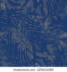 grey seamless vector texture leaf pattern on blue background