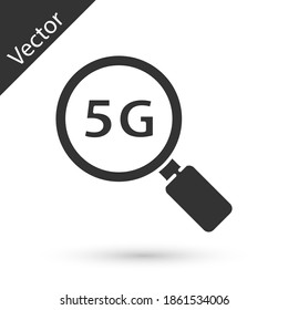 Grey Search 5G new wireless internet wifi connection icon isolated on white background. Global network high speed connection data rate technology. Vector.