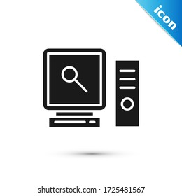 Gray Search on computer screen Symbol isoliert auf weißem Hintergrund. Bildschirm und Lupe.  Vector Illustration