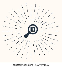 Grey Search package icon isolated on beige background. Parcel tracking symbol. Magnifying glass and cardboard box. Logistic and delivery. Abstract circle random dots. Vector Illustration