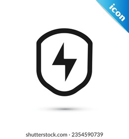 Grey Secure shield with lightning icon isolated on white background. Security, safety, protection, privacy concept.  Vector