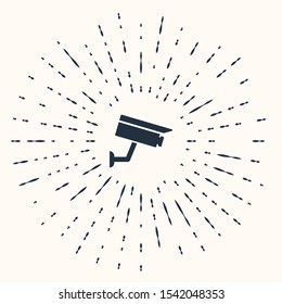 Grey Security camera icon isolated on beige background. Abstract circle random dots. Vector Illustration
