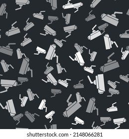 Grey Security camera icon isolated seamless pattern on black background. Vector