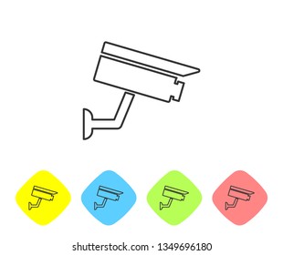 Grey Security camera line icon isolated on white background. Set icon in color rhombus buttons. Vector Illustration
