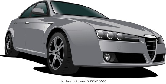 grey sedan sports performance race style car front side wheels vector illustration