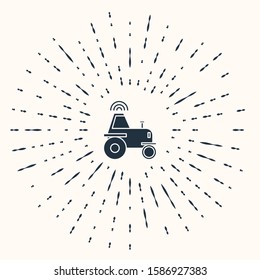 Grey Self driving wireless tractor on a smart farm icon isolated on beige background. Smart agriculture implement element. Abstract circle random dots. Vector Illustration