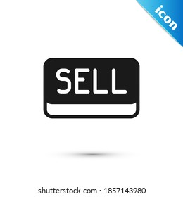 Icono del botón Vender gris aislado en fondo blanco. Concepto de mercado de inversiones financieras y bursátiles.  Vector