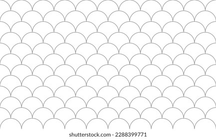 The grey semicircle seamless pattern looks like a fish scale on white background. Vector Repeating Texture.