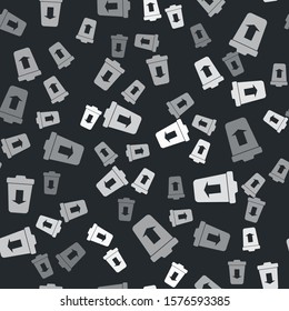 Grey Send to the trash icon isolated seamless pattern on black background.  Vector Illustration