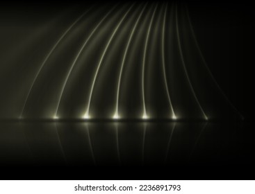 Grey sepia toned neon waves with reflection. Abstract shiny technology retro background. Futuristic glowing vector design