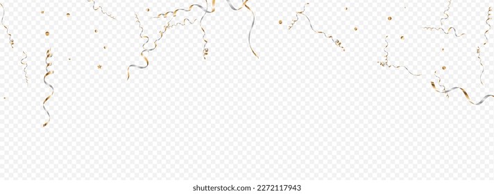 Grey Serpentine Carnival Vector Panoramic Transparent Background. Decoration Star Invitation. Ribbon Paper Design. Sparkling Festive Poster.