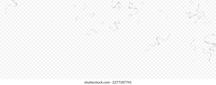 Grey Serpentine Festive Vector Panoramic Transparent Background. Abstract Spiral Plant. Ribbon Celebrate Branch. Silver Decoration Design.