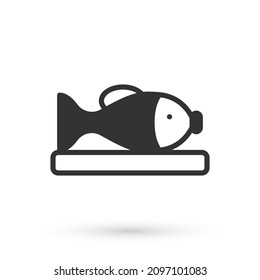 Grey Served fish on a plate icon isolated on white background.  Vector