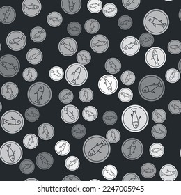 Grey Served fish on a plate icon isolated seamless pattern on black background.  Vector
