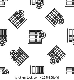 Grey Server and gear icon isolated seamless pattern on white background. Adjusting app, service concept, setting options, maintenance, repair, fixing. Vector Illustration