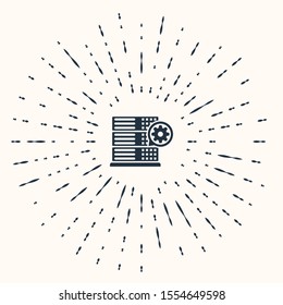 Grey Server and gear icon isolated on beige background. Adjusting app, service concept, setting options, maintenance, repair, fixing. Abstract circle random dots. Vector Illustration