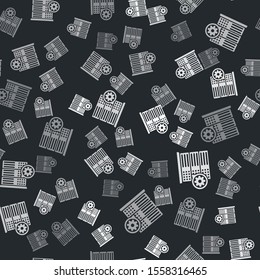 Grey Server and gear icon isolated seamless pattern on black background. Adjusting app, service concept, setting options, maintenance, repair, fixing.  Vector Illustration