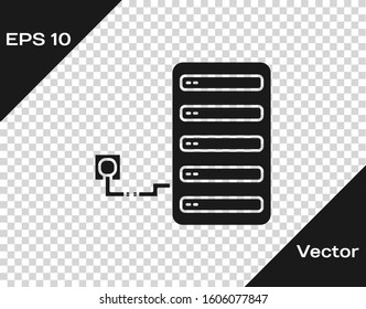 Grey Server icon isolated on transparent background. Adjusting app, service concept, setting options, maintenance, repair, fixing.  Vector Illustration