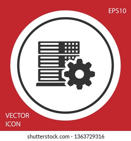 Grey Server setting icon isolated on red background. Circle button. Vector Illustration