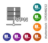 Grey Server VPN line icon isolated on white background. Set icon in color circle buttons. Vector Illustration