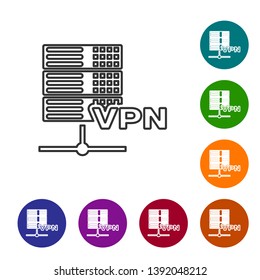 Grey Server VPN line icon isolated on white background. Set icon in color circle buttons. Vector Illustration