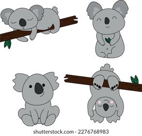 grey set of koala stickers on branches