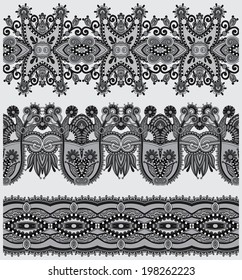 grey set of seamless ornamental floral stripes, black and white collection