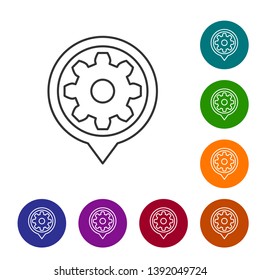 Grey Setting line icon on white background. Tools, service, cog, gear, cogwheel sign. Set icon in color circle buttons. Vector Illustration
