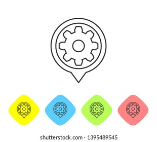Grey Setting line icon on white background. Tools, service, cog, gear, cogwheel sign. Set icon in color rhombus buttons. Vector Illustration