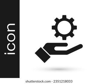 Grey Settings in the hand icon isolated on white background.  Vector Illustration