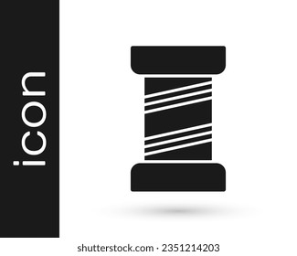 Grey Sewing thread on spool icon isolated on white background. Yarn spool. Thread bobbin.  Vector Illustration