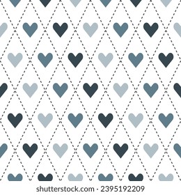 Patrón de argyle de sombra gris con el corazón dentro. Patrón vectorial de arglos. Patrón argla. Patrón geométrico sin soldadura para ropa, papel envolvente, fondo, fondo, tarjeta de regalo, suéter.