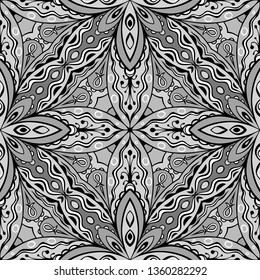 Grey shadows detailed Indian seamless background. Repeatable ethnic pattern. Fancy oriental ornament. Vector illustration.