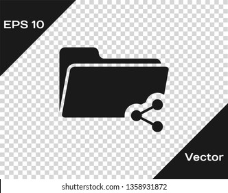 Grey Share folder icon isolated on transparent background. Folder sharing. Folder transfer sign. Vector Illustration