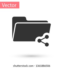 Grey Share folder icon isolated on white background. Folder sharing. Folder transfer sign. Vector Illustration