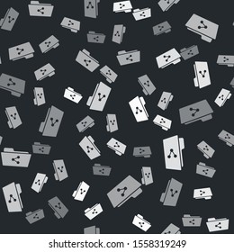 Grey Share folder icon isolated seamless pattern on black background. Folder sharing. Folder transfer sign.  Vector Illustration